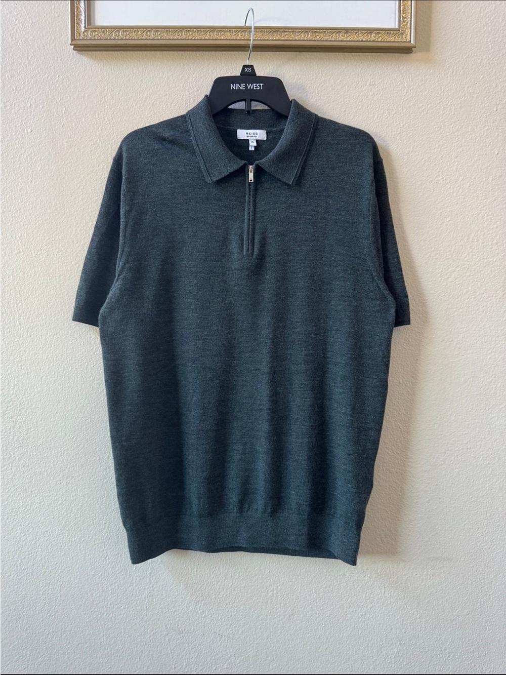 REISS half zip polo shirt Maxwell Short Sleeve Merino Wool top